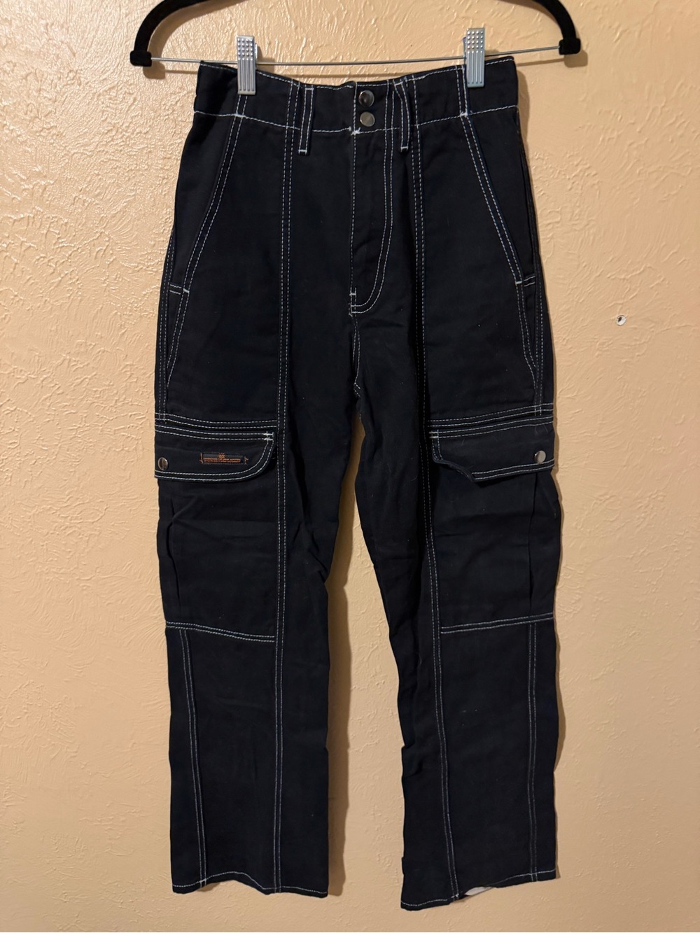 Black Contrast-Stitch Utility Pants